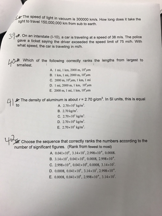 Solved The speed of in vacuum is 300000 How long Chegg.com