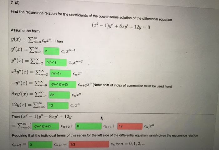 Solved Find The Recurrence Relation For The Coefficients Chegg Com