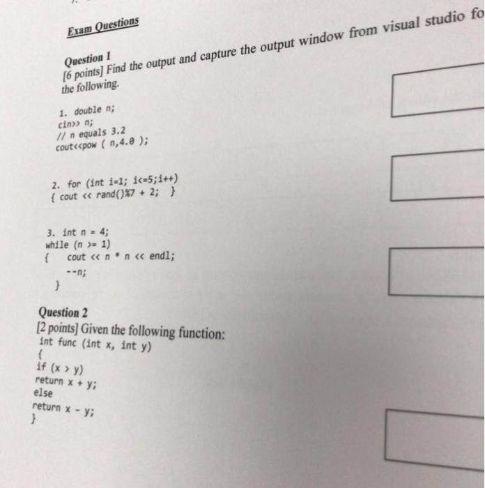 Solved Exam Questions visual studio fo Question 1 6 points] 