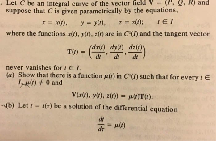Solved Let C Be An Integral Curve Of The Vector Field V Chegg Com