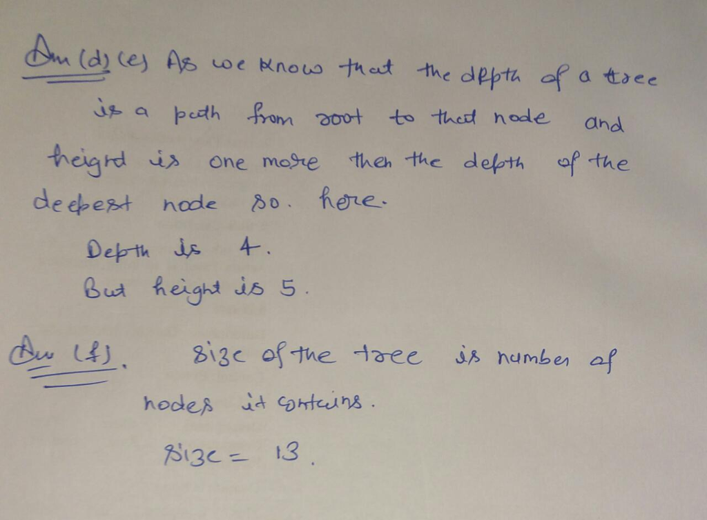 (d) (e) As uoe Know tnat -the depta of a ㈦ee eighd i one mosre then the defrth of -the deepest node o here Bust Reight is 5