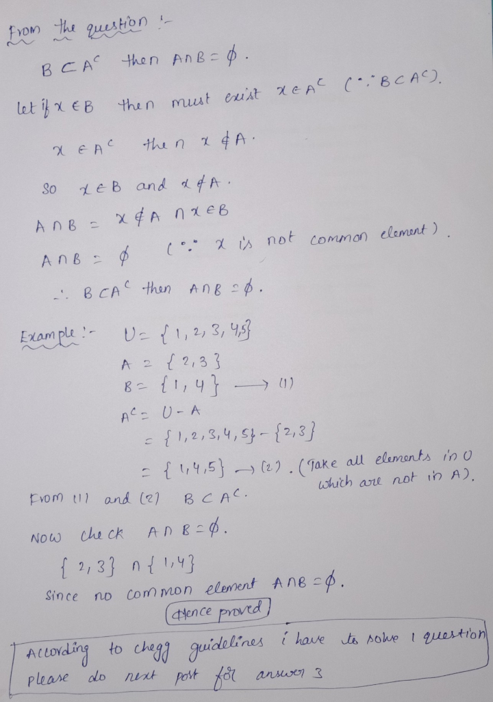 Solved 2 B Sets Prove B Ca Anbo 3 Let Set 0 1 2 Consider Functions Set Set E Following Condition Q