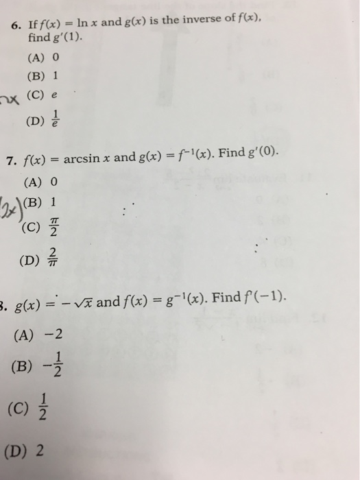 Solved 6 If F X In X And G X Is The Inverse Of F A F Chegg Com