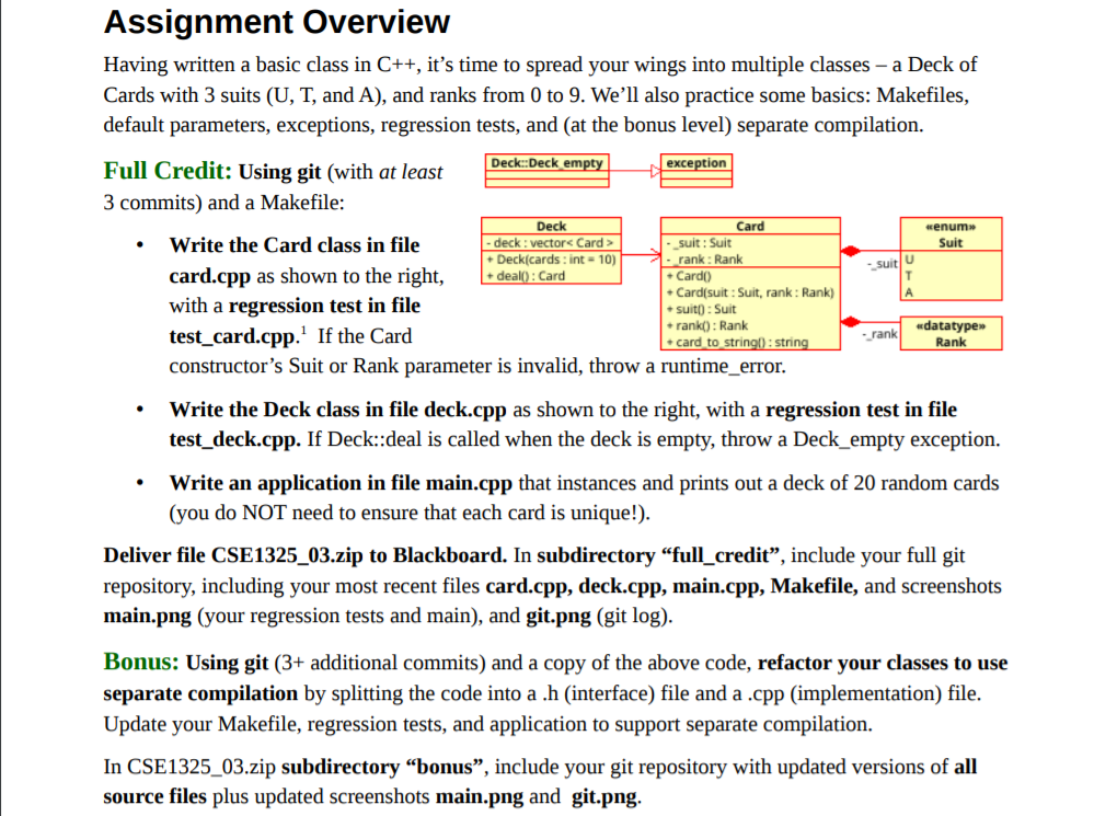 Assignment Overview Having Written A Basic Class I Chegg Com