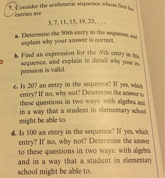 Solved 7 Consider The Arithmetic Sequence Whose F First