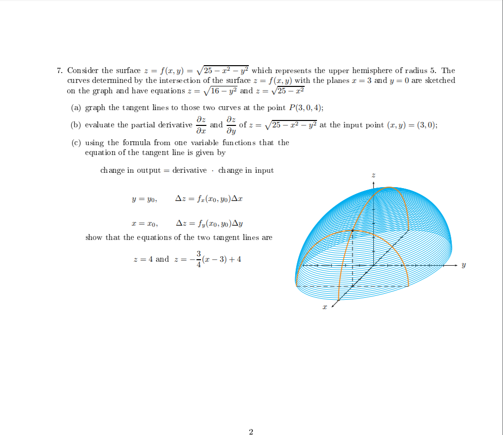 Solved 7 Consider The Surface Z F X Y V25 12 Y2 Which Chegg Com