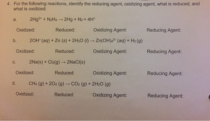 4 For The Following Reactions Identify The Reducing Chegg Com