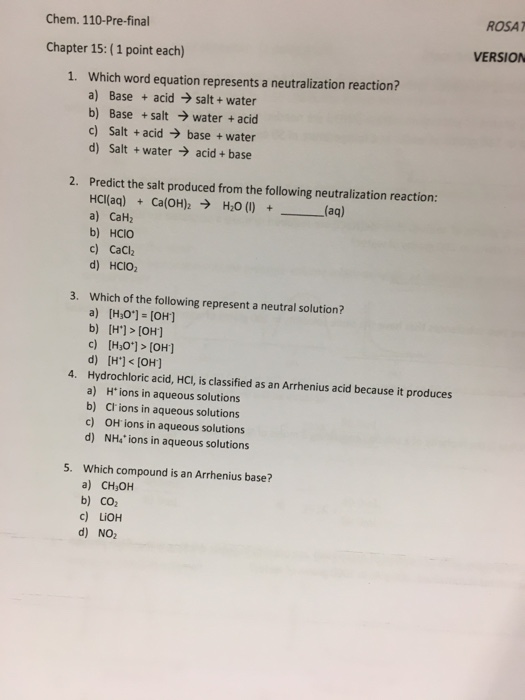 Solved Rosat Chem. 110-Pre-Final Version Chapter 15:(1 Point | Chegg.com Solved Rosat Chem. 110-Pre-Final Version Chapter 15:(1 Point | Chegg.com