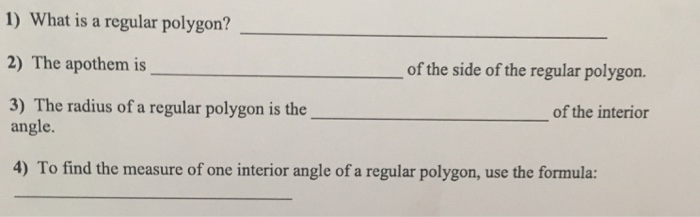 Solved 1 What Is A Regular Polygon 2 The Apothem Is