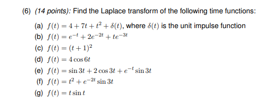 Solved 6 14 Points Find The Laplace Transform Of The Chegg Com