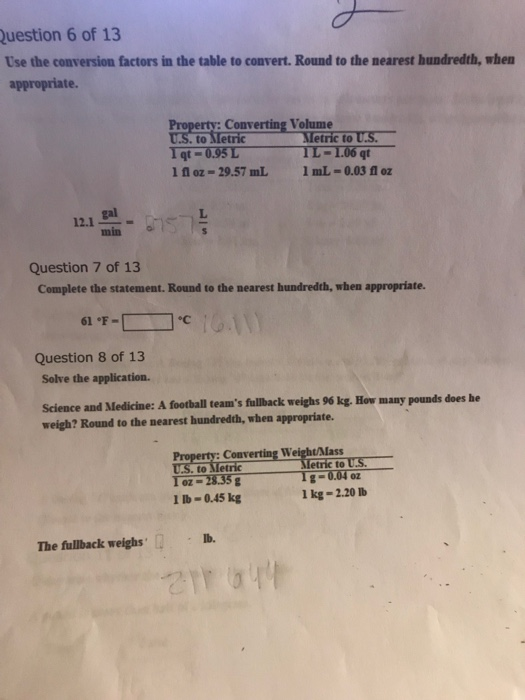 Solved Uestion 6 Of 13 Use The Conversion Factors In Question Uestion 6 Of 13 Use The Conversion Factors In Table To Convert Round Nearest Hundredt