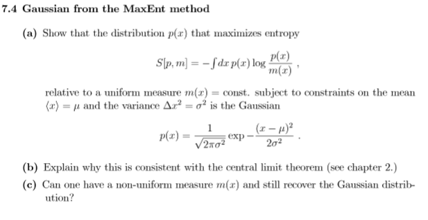 7 4 Gaussian From The Maxent Method A Show That The Chegg Com