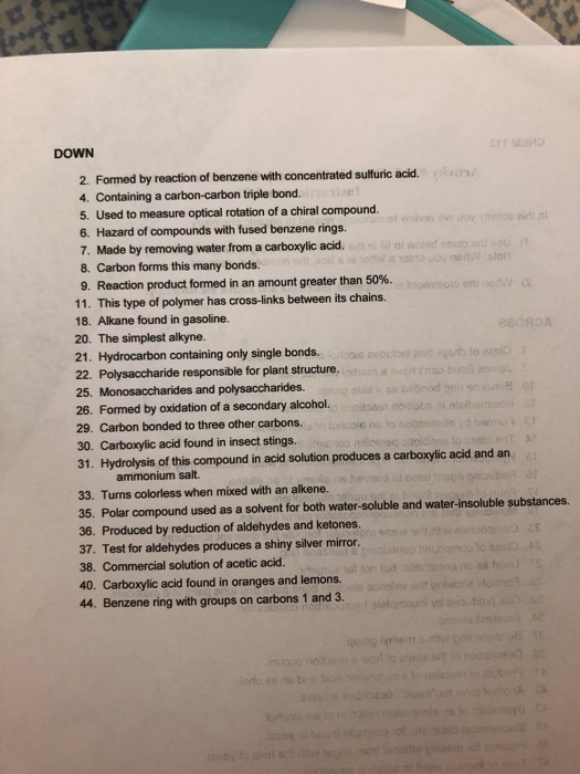 Organic Chemistry Crossword (20 pts) Name 23 25 28 35 | Chegg.com