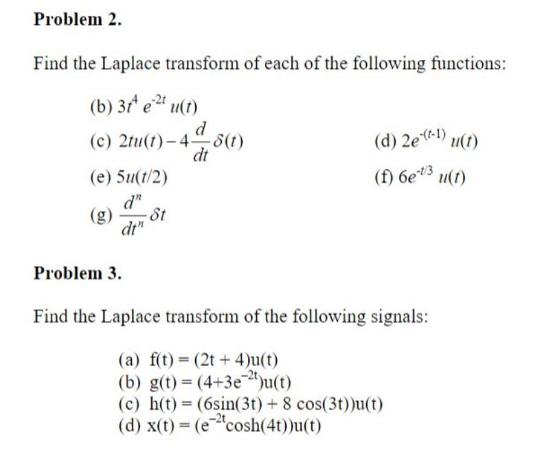 Solved Problem 2 Find The Laplace Transform Of Each Of Th Chegg Com
