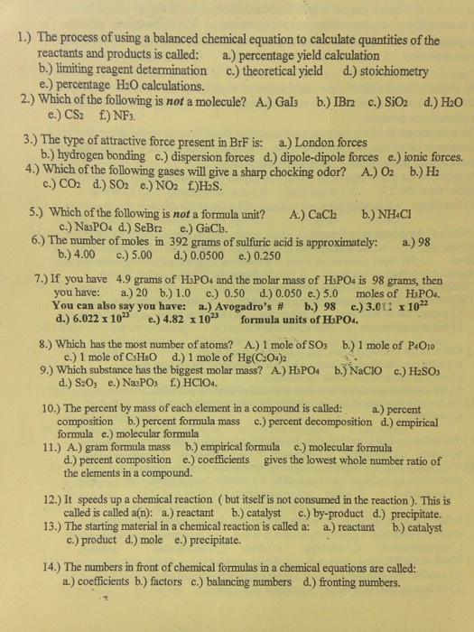 Solved The Process Of Using A Balanced Chemical Equation Chegg Com