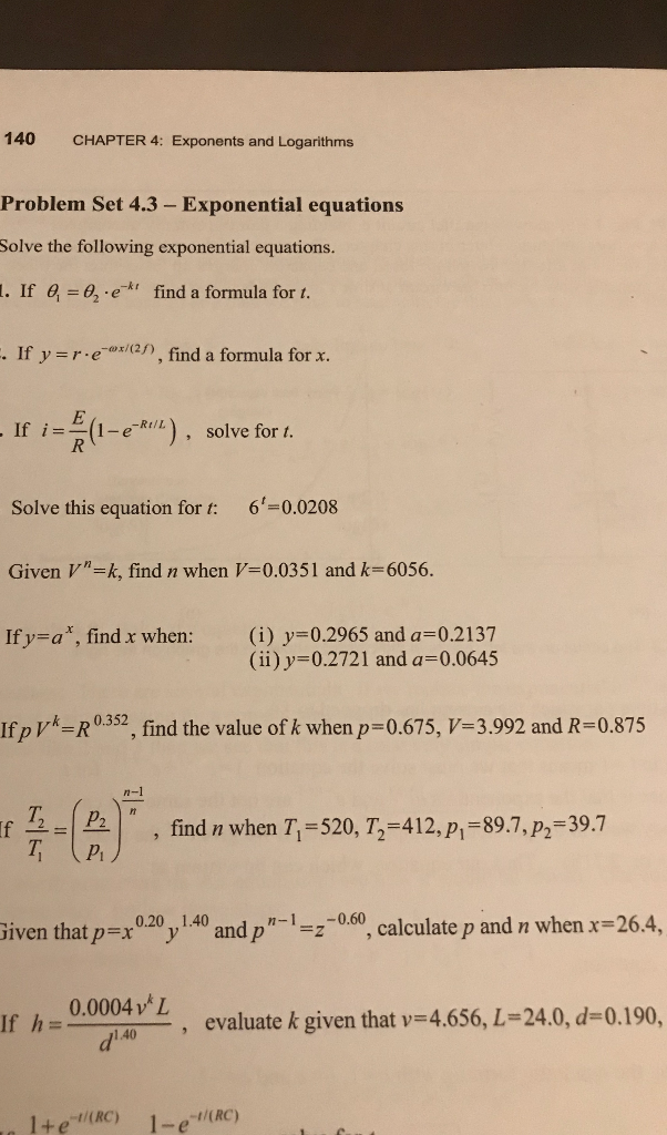 Solved 140 Chapter 4 Exponents And Logarithms Problem Set Chegg Com