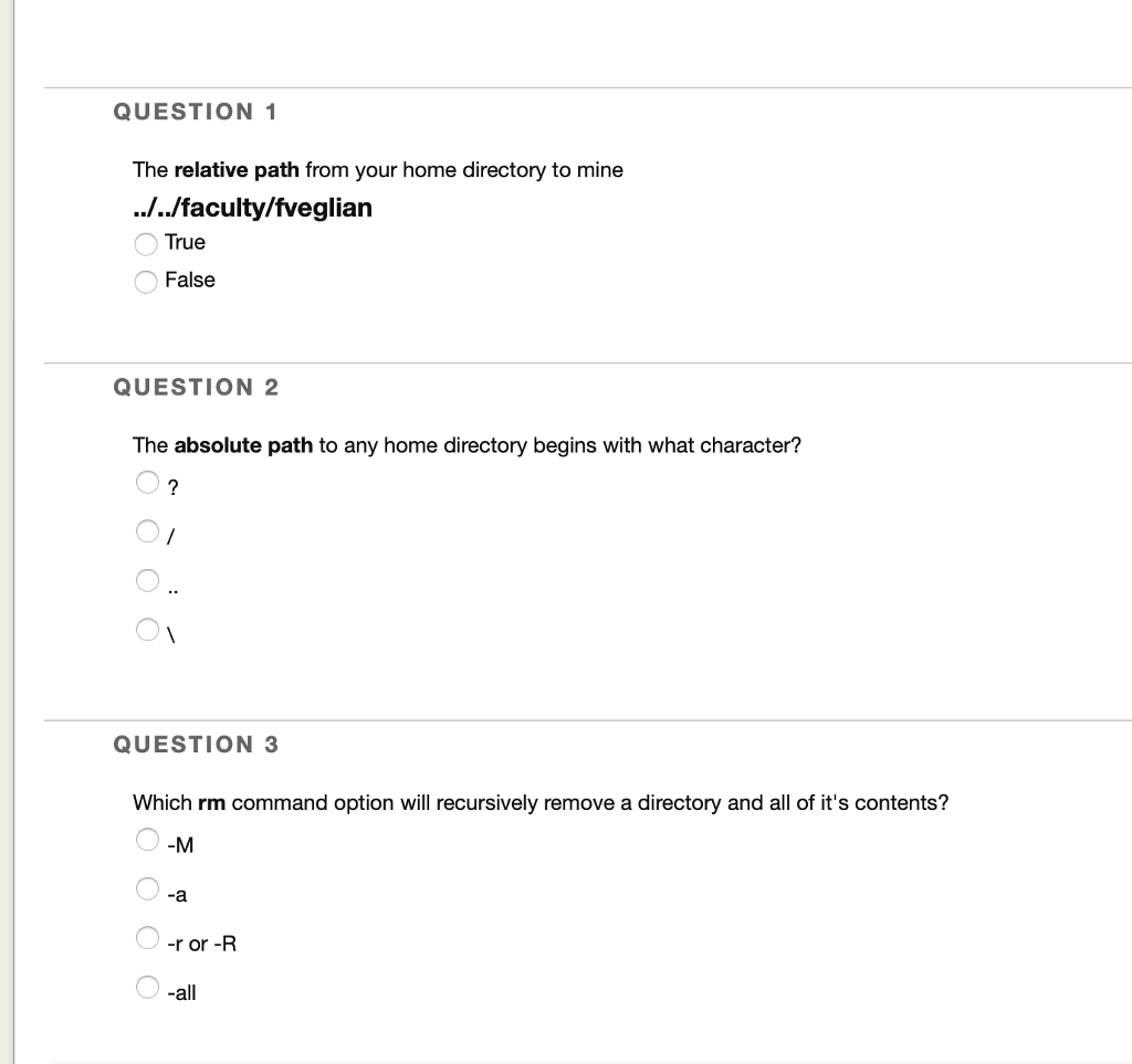 Solved QUESTION 1 The relative path from your home directory | Chegg.com
