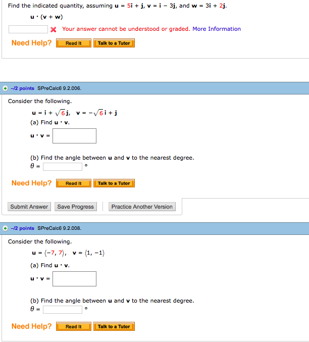 Solved Find The Indicated Quantity Assuming U5i J V I Chegg Com