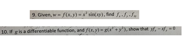 Solved 9 Given W F X Y X Sin Xy Find F F 10 Chegg Com