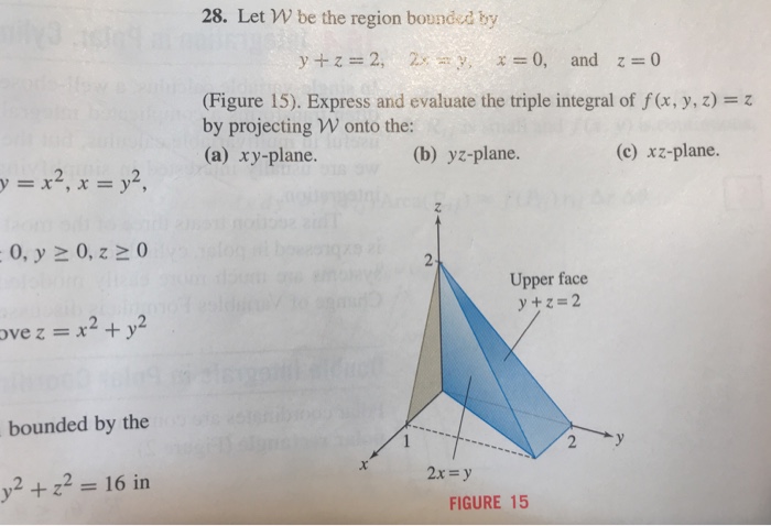 28 Let W Be The Region Bounded By Y Z 2 2x Y X 0 Chegg Com