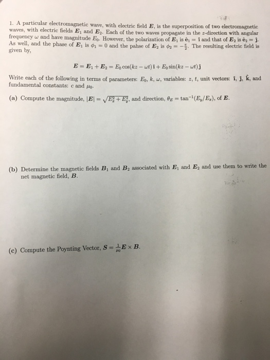 Solved A Particular Electromagnetic Wave With Electric F Chegg Com