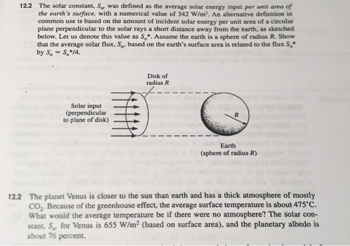 Solved 12 2 The Solar Constant S Was Defined As The Aver Chegg Com