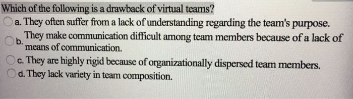 which of the following is a drawback of virtual teams?