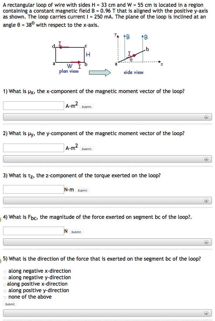 Solved A Rectangular Loop Of Wire With Sides H33 Cm And W Chegg Com