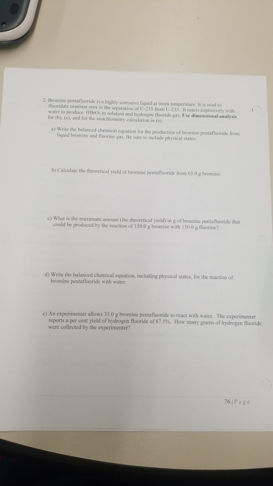 Solved 2 Bromine Pentafluoride Is A Highly Corrosive Liq