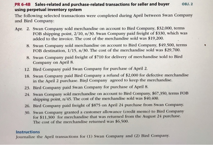PR 6-4b sales-related and purchase-related transactions for seller and buyer bj. 2 using perpetual inventory system the follo