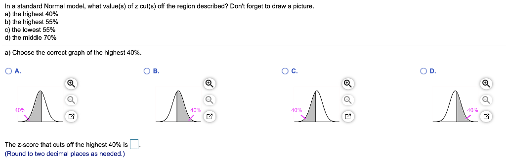Solved In A Standard Normal Model What Value S Of Z Cut Chegg Com