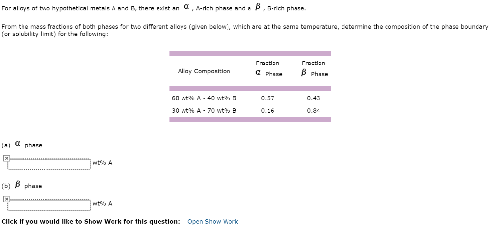 For Alloys Of Two Hypothetical Metals A And B There Chegg 