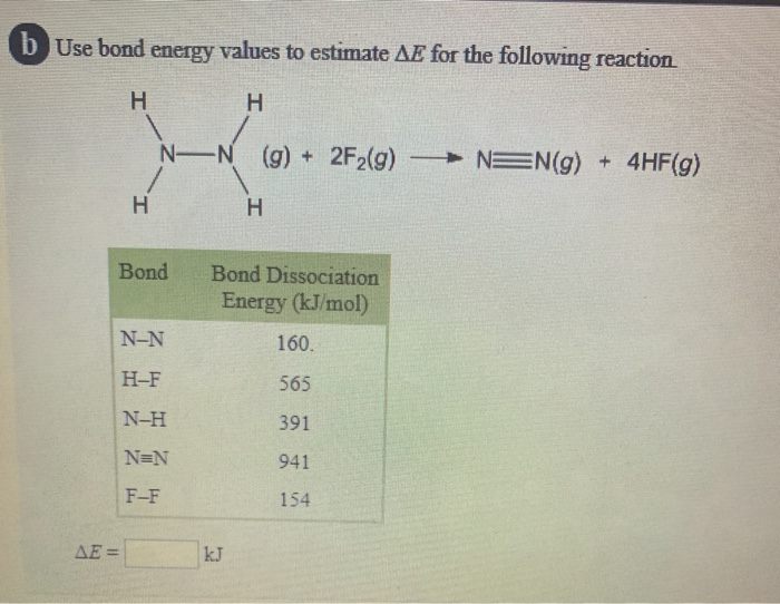 Solved A Use Bond Energy Values To Estimate Ae For The Fo Chegg Com