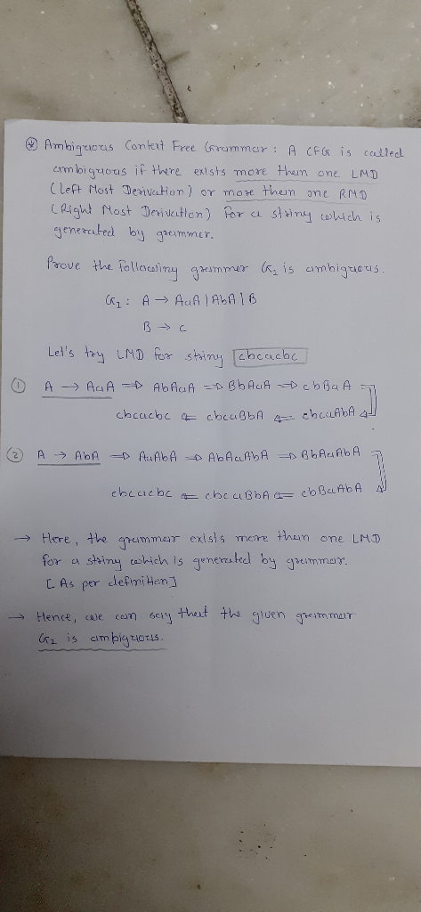 ambiquous it thwre exists more thum one LMD C left Nost DenvaHon or mo them one RNO -→ Here, the 9em mar exists mere than one