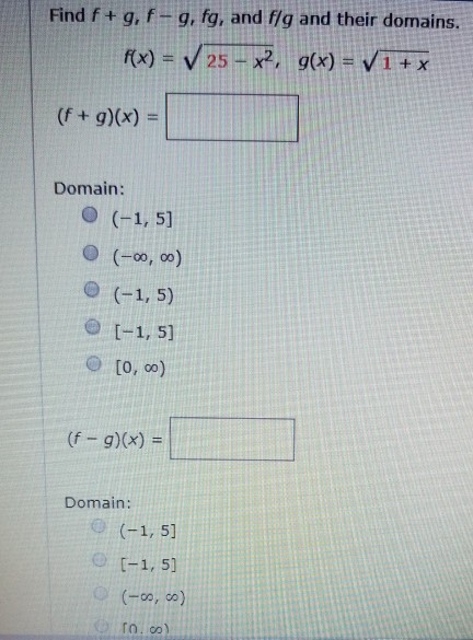 Solved Find F G F G Fg And F G And Their Domains X Chegg Com