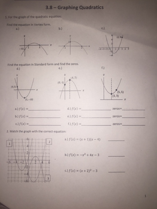 Solved 38 Graphing Quadratics 1 For The Graph Of The