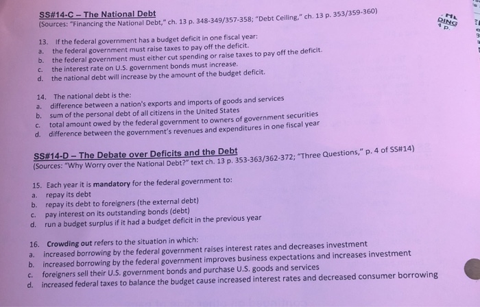 Solved Ss 14 C The National Debt Sources Financing The