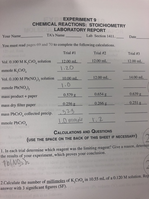chemical reactions lab answers