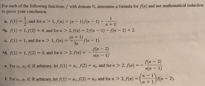 For Each Of The Following Functions F With Domain N Chegg Com