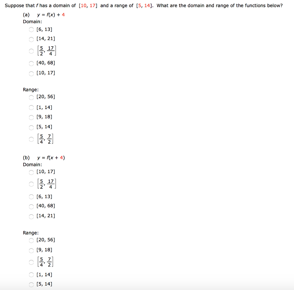 Solved Suppose That F Has A Domain Of 10 17 And A Rang Chegg Com