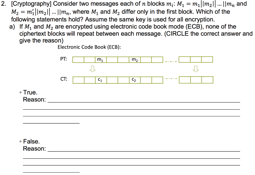 2 Cryptography Consider Two Messages Each Of N Chegg Com