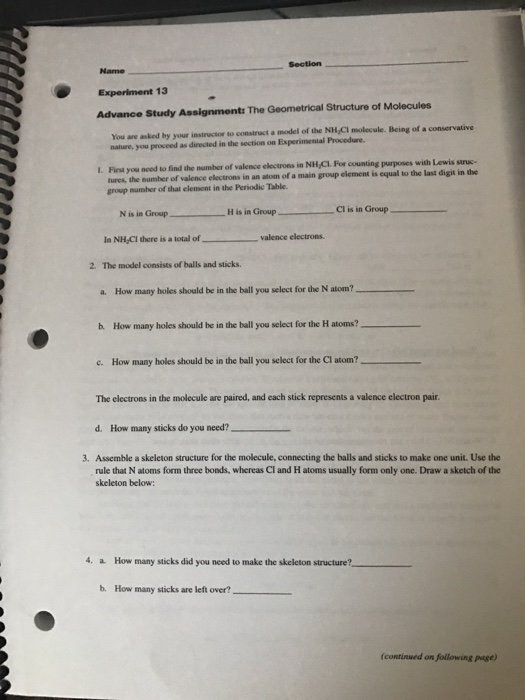 Section Experiment 13 Advance Study Assignment The Chegg 