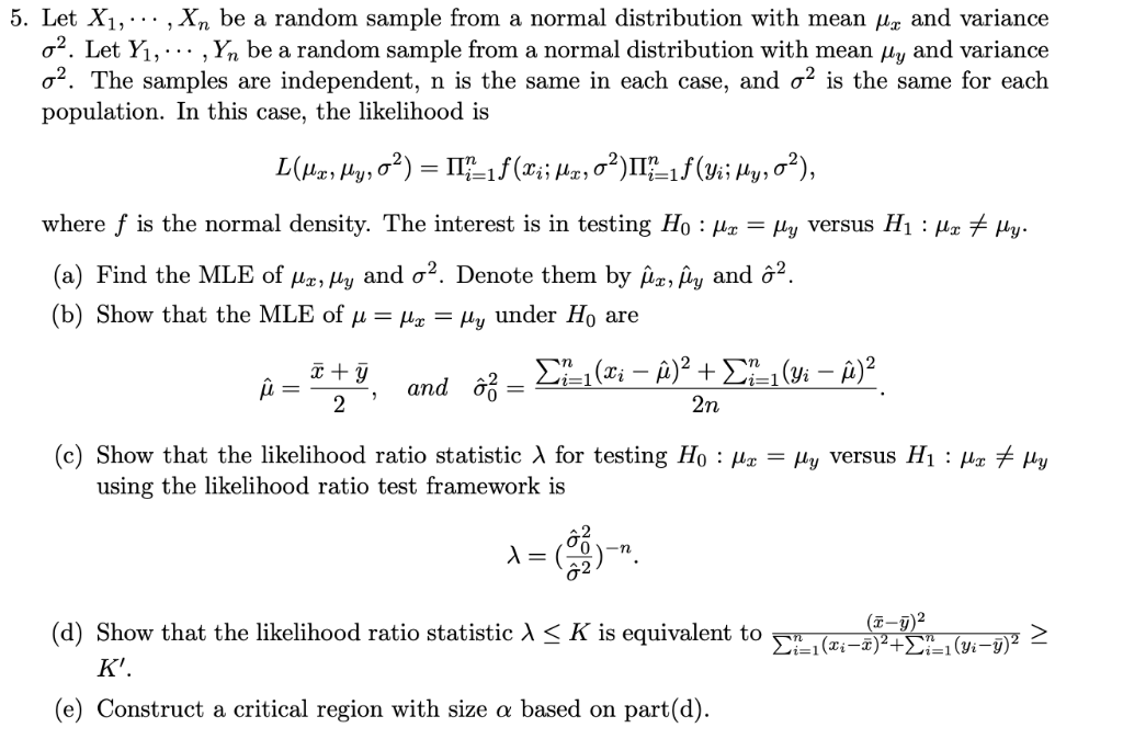 5 Let X 1 Be A Random Sample From A Normal Chegg Com