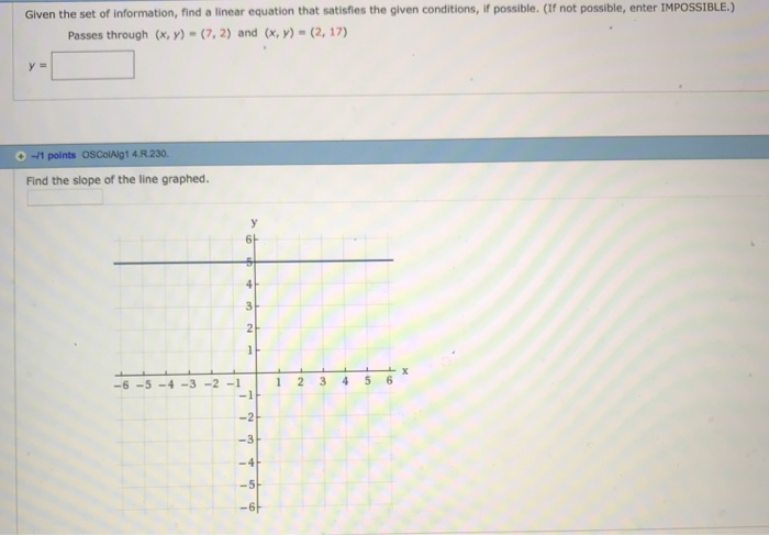Solved Given The Set Of Information Find A Linear Equati