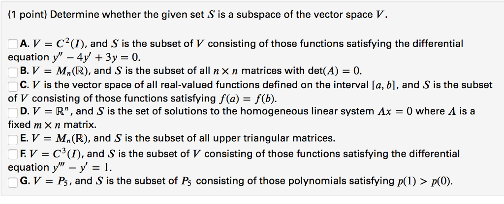 Solved 1 Point Which Of The Following Sets Are Subspace Chegg Com