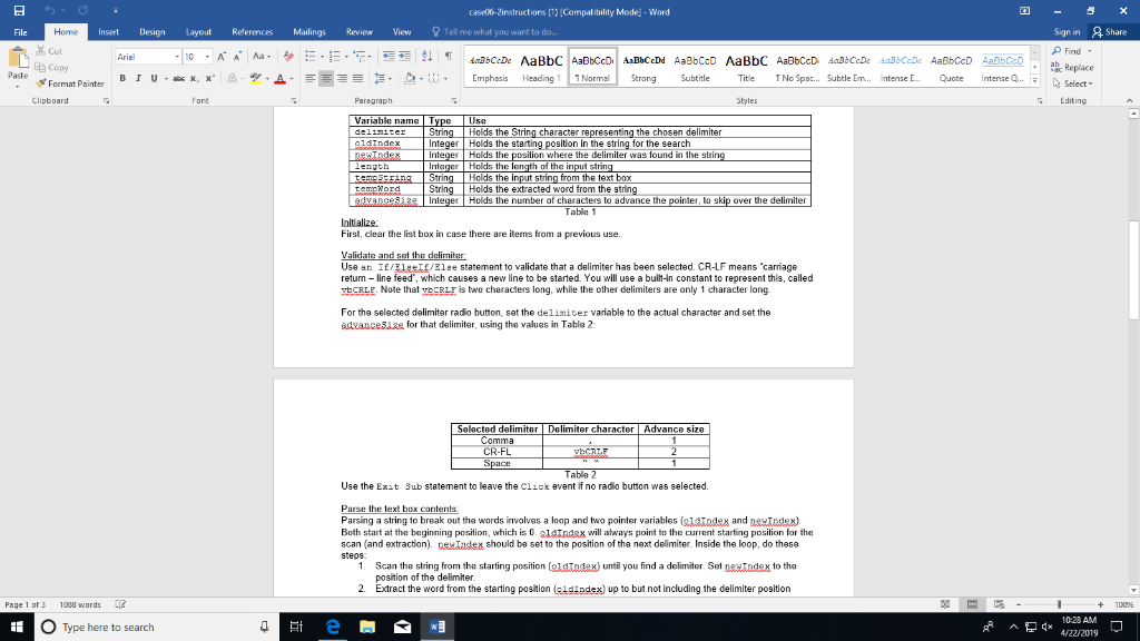 cased6-2instructions [T) [Compatibility Mode] - Word Insert Design Layout References Mailings Review View Tell me what you wa