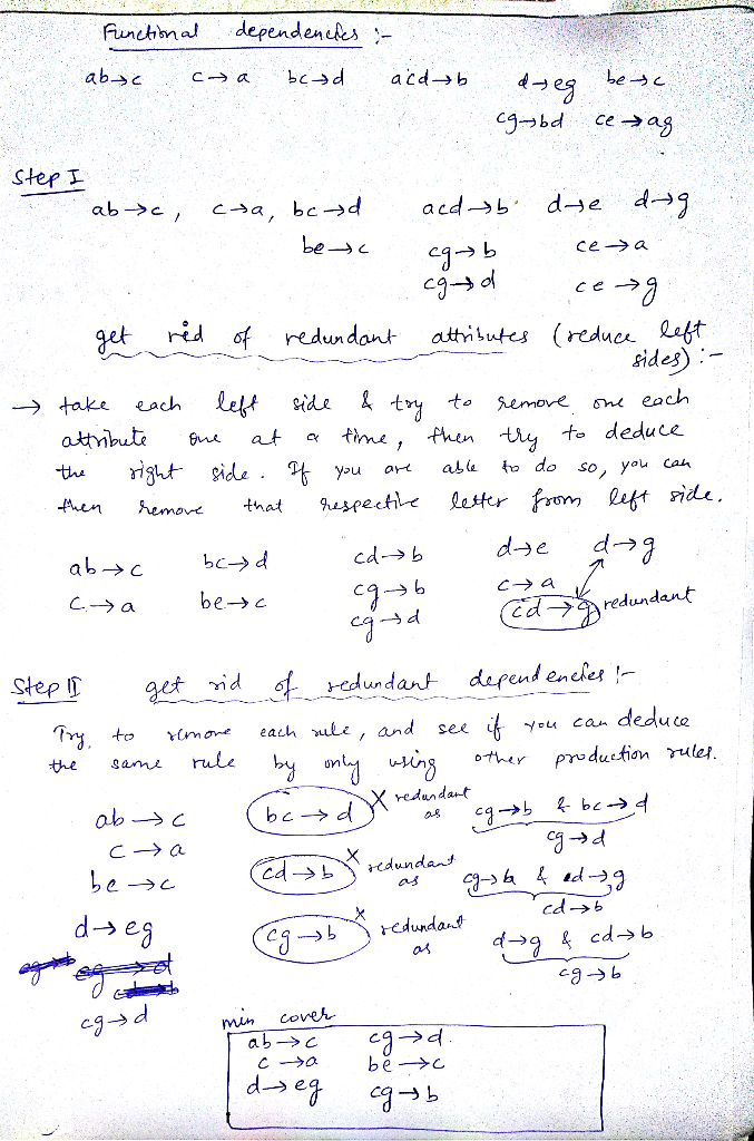 Funchnal dependenues- Ster うC atbut at time, then t tto deduce u aalu lo do so, you cah, abC с а be->c redundant Step I end e