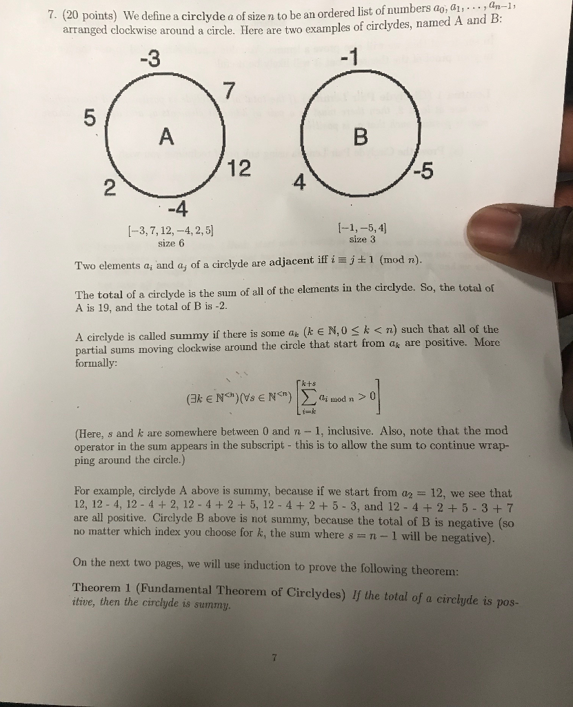 e define a circlyde a of size n to be an ordered list of numbers ao, at, 。。。 , an- arranged clockwise around a circle. Here a