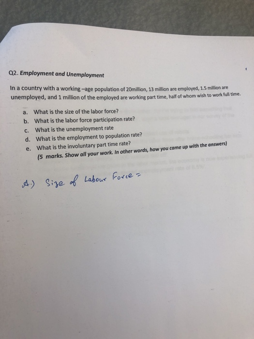 Solved Q2 Employment And Unemployment In A Country With Chegg Com