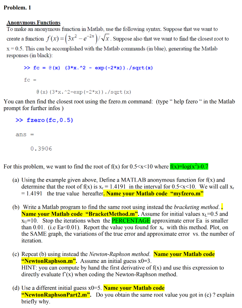 Solved Problem 1 Anonymous Functions To Make An Anonymou Chegg Com